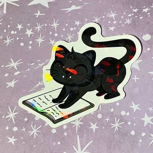 😍 10/$10😍 Black Kitten with a Book Holographic Bookish Sparkle Sticker